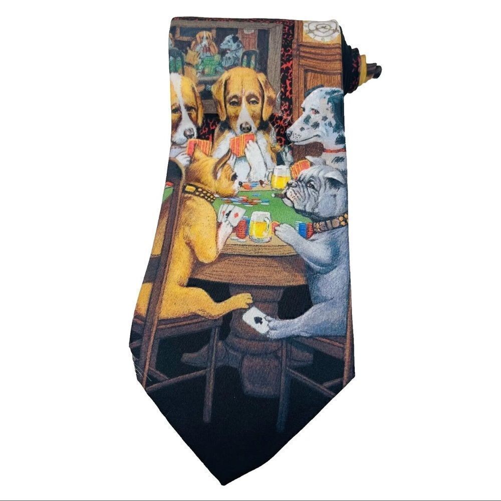 Ralph Marlin Men's Dogs Playing Poker Vintage 90's Necktie Artwear USA Made